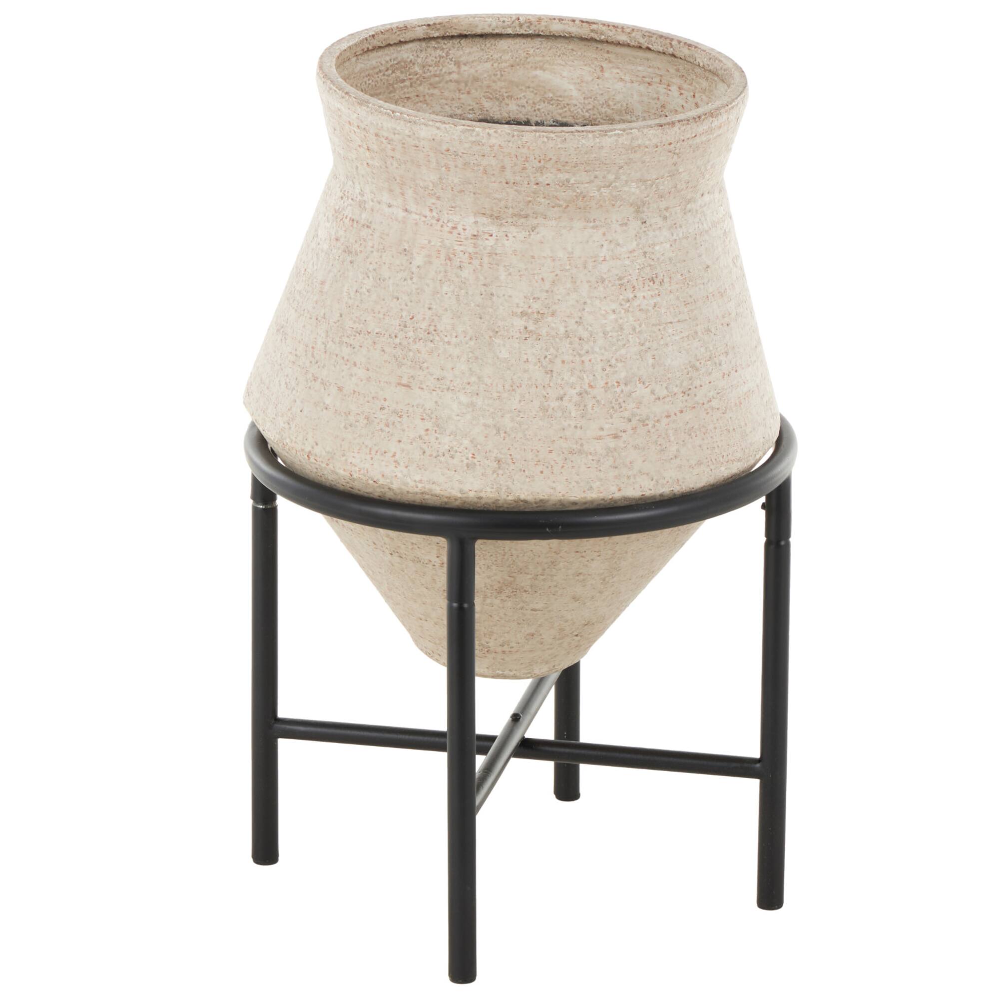 20" Beige Metal Wide Vase with Black Metal Stands